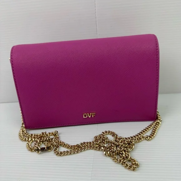 DVF Diane Von Furstenberg   Leather Shoulder Crossbody Bag Clutch Chain Strap - Picture 14 of 16